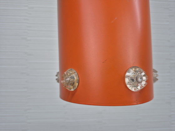 Vintage Space Age orange cylinder Pendant lamp. – Metal, Plastic (photo 4 of 9)