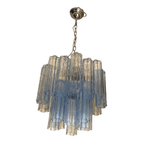 Image 1 of Contemporary Sky-Blue Italian Murano Glass “Tronchi” Chandelier
