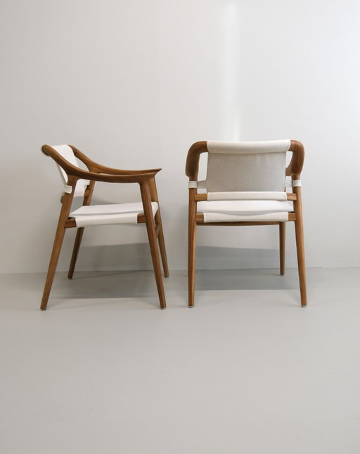 Set of 6 - Solid teak dining chairs - handmade design