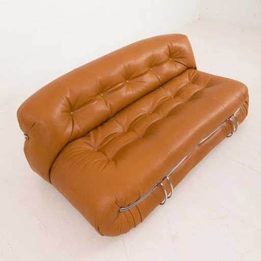 Soriana Sofa by Afra and Tobia Scarpa for Cassina in Full Natural Aniline Cognac Leather, Italy, 1970s