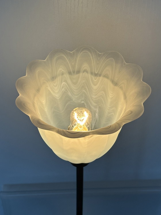 Image 1 of Klassieke Vintage Tafellamp Messing Glas Lamp