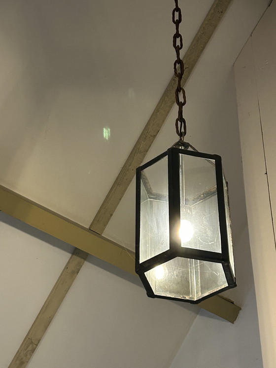 Image 1 of Lampada da sospensione in vetro e acciaio (3 pezzi)