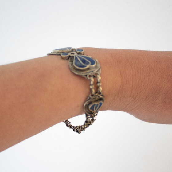 Image 1 of Boho Vintage Bracelet with Links and Lapis Lazuli Inlay: Set in Tibetan silver