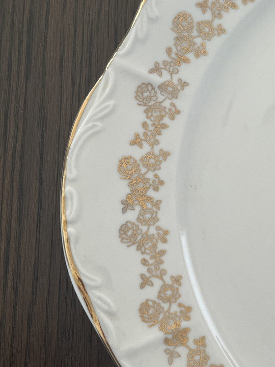 Image 1 of Piatto da portata vintage Digoin Fragonard Ø 29,5 cm | Porcellana francese con bordo dorato