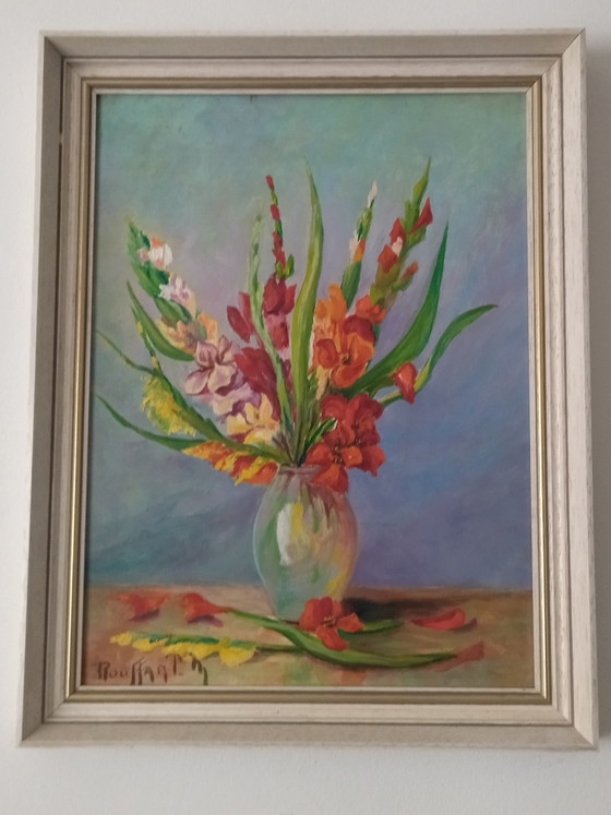 Image 1 of Oil painting on panel – Still life with gladioli