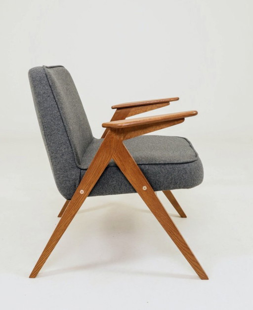 Sillón de diseño moderno de mediados de siglo en lana natural color antracita