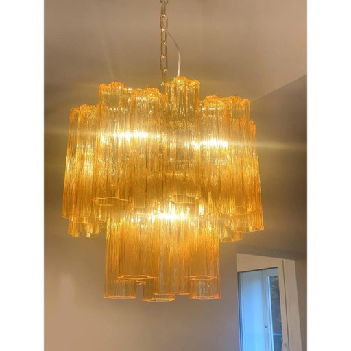 Lustre contemporain en verre de Murano et verre ambré Tronchi