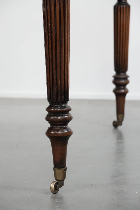 Image 1 of Antieke Schrijftafel/ Bureau/ Partner Desk Uit Begin 20e Eeuw Met 6 Lades En Een Donkergroen Lederen Blad In Engelse Stijl