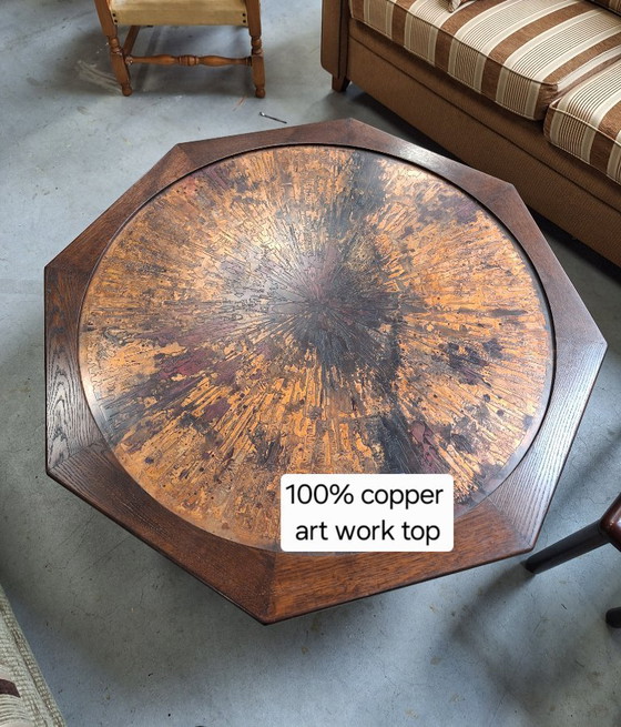 Image 1 of Brutalist design coffee table by Vierhaus with copper work by Wilfried Redeker