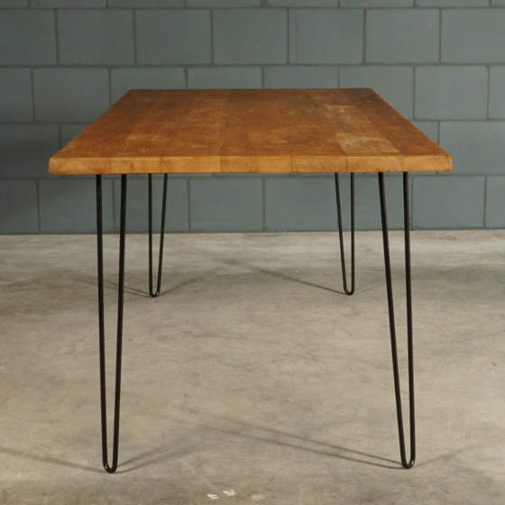 Image 1 of Vintage dining table – solid oak – hairpin legs