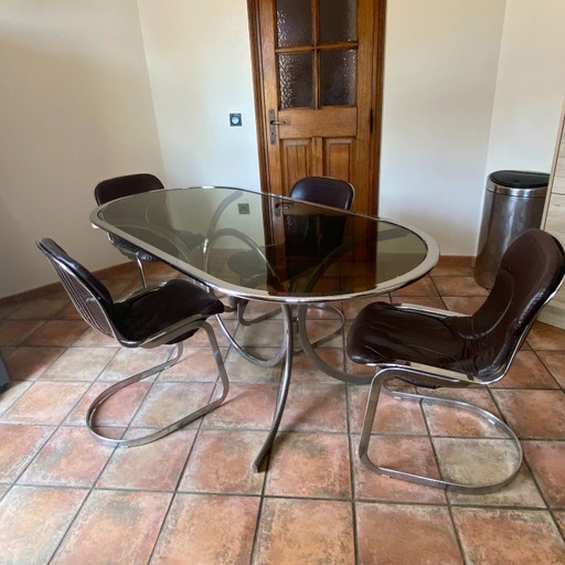 Roche Bobois oval table. 1970. Chromed steel. 188x90.