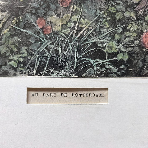 Image 1 of Antique engraving Au Parc de Rotterdam, circa 1880