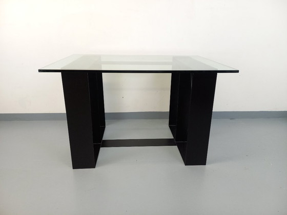 Image 1 of Vintage rectangular high table in glass and black metal from the 80s