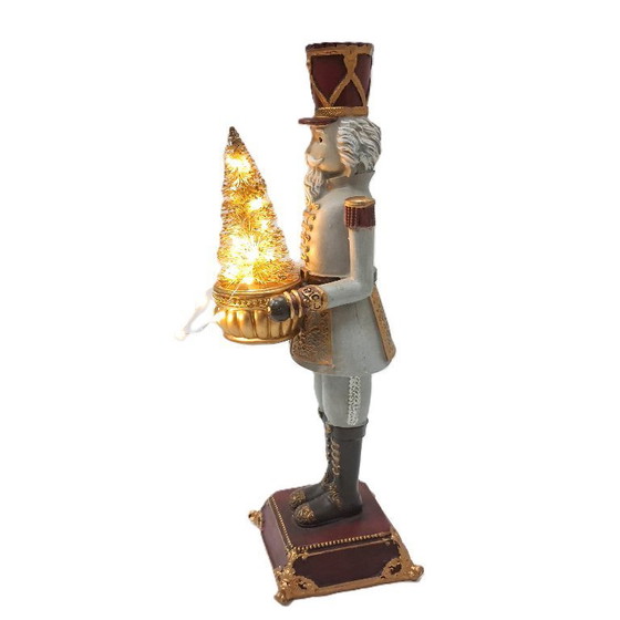 Image 1 of Vintage-geïnspireerd notenkrakerbeeldje met verlichte kerstboom – 31 cm hoog