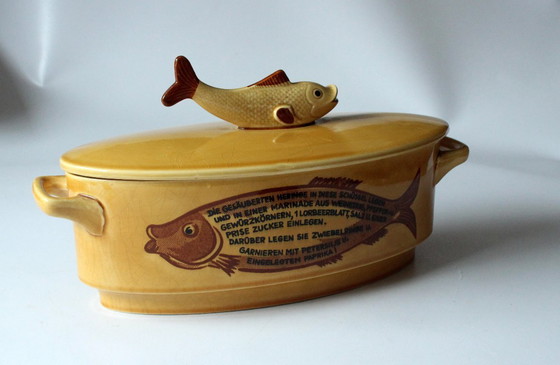 Image 1 of Grand plat de poisson Terrine de poisson avec recette - Céramique - Vintage