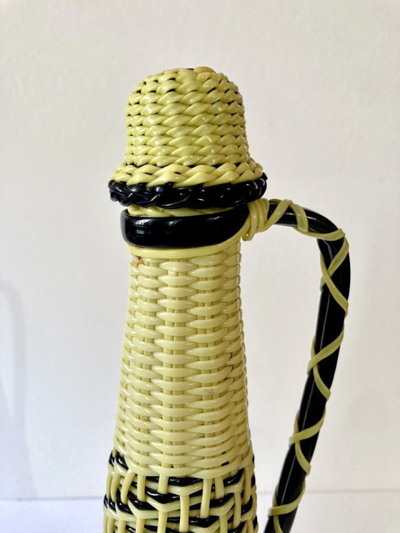 Image 1 of Large yellow and black scoubidou bottle, 1960s
