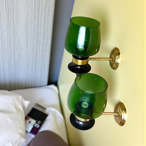 Pair Rustic style green glass wall sconce lamps, 1990s