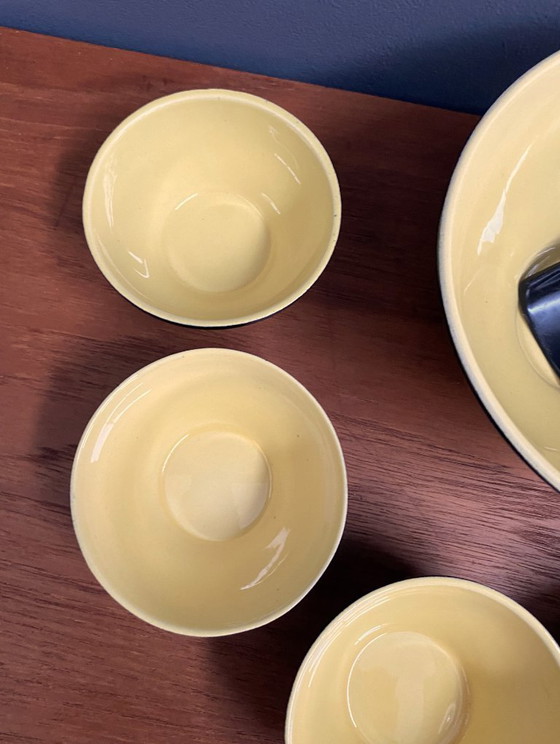 Image 1 of Set di dispenser di noci in ceramica nera e gialla, anni '60