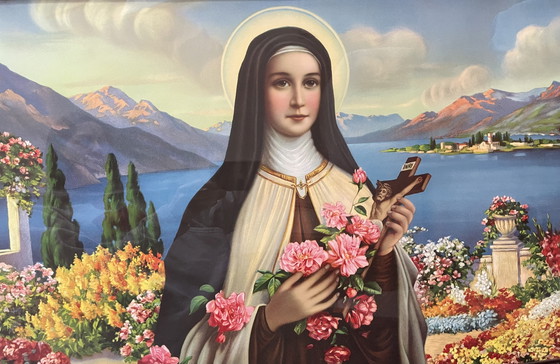 Image 1 of Bellissima stampa antica di Santa Teresa in una splendida cornice di legno