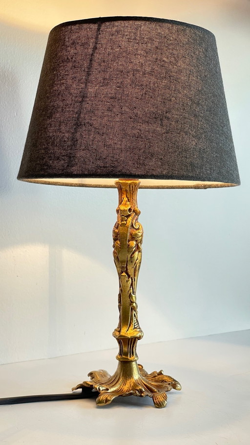 Lampe En Bronze À Patine Dorée Vintage