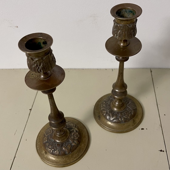 Image 1 of Pair Of Antique Candlesticks