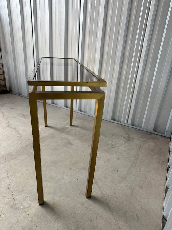Image 1 of Vintage messing sidetable met glazen blad