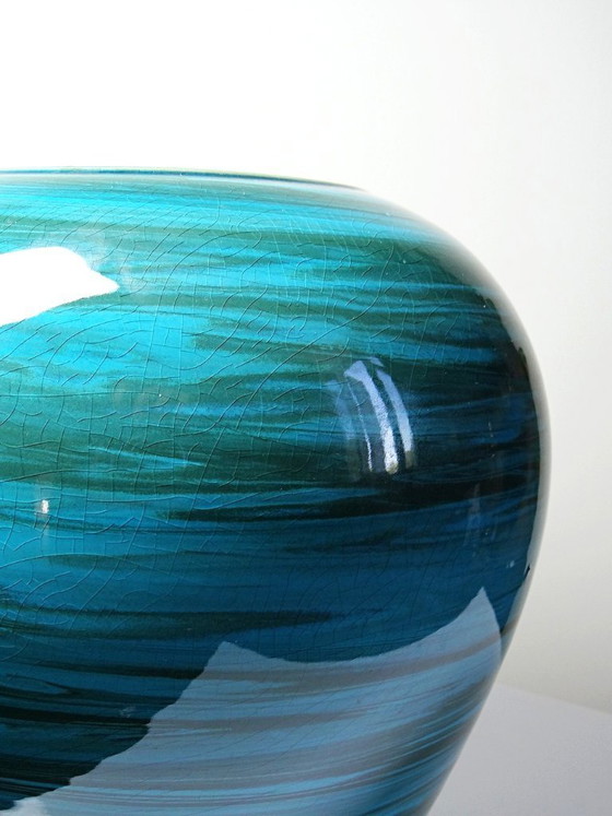 Image 1 of Large ceramic vase with mixed clays, malachite green glaze, 1950s-70s