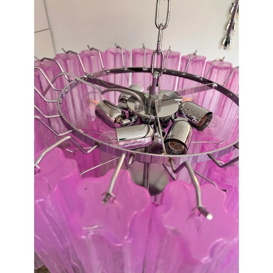 Image 1 of Lámpara de araña moderna de cristal de Murano Tronchi color fucsia.