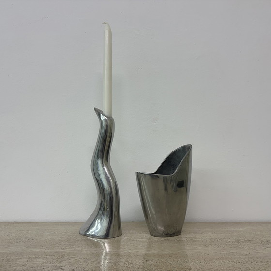 Image 1 of Set di 2 candelieri e vasi Anatomi Anna Efverlund IKEA in alluminio, 1970