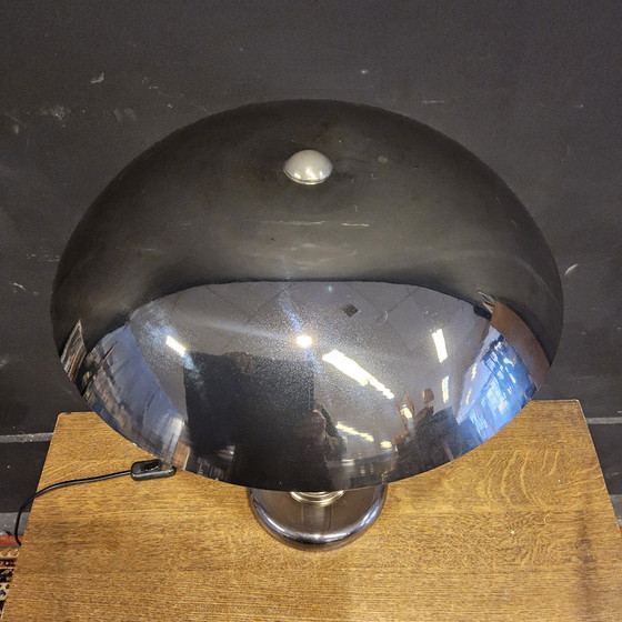 Image 1 of Vintage Chromen/Messing Paddestoel Lamp (Space Age Lamp) Bauhaus/Hollywood Regency Tafel Lamp
