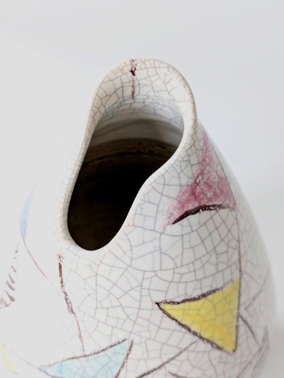 Image 1 of 1950er Silberdistel-Vase | Abstrakte geometrische Craquelé-Glasur | Westdeutsche Keramik