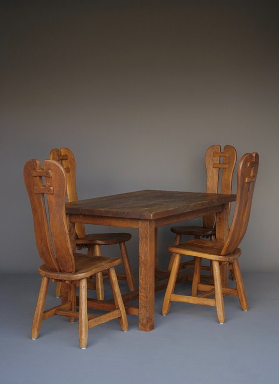 Image 1 of Set da pranzo brutalista in rovere massiccio di De Puydt, Belgio. 1970s