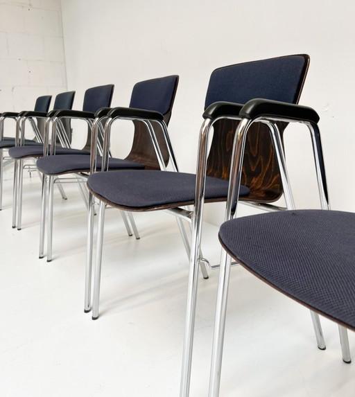 Satz von 6 gepolsterten Eromes Pagholz-Stühlen, 1960er Jahre