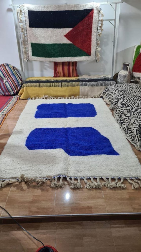 Traditioneel handgemaakt wollen vloerkleed, blauw en wit, handgemaakt, afmeting 2/3 meter – Ahrend (photo 7 of 7)