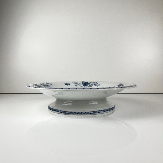 Image 1 of Low blue "Butterfly" compote dish on pedestal by Minton &co, England, 19th century