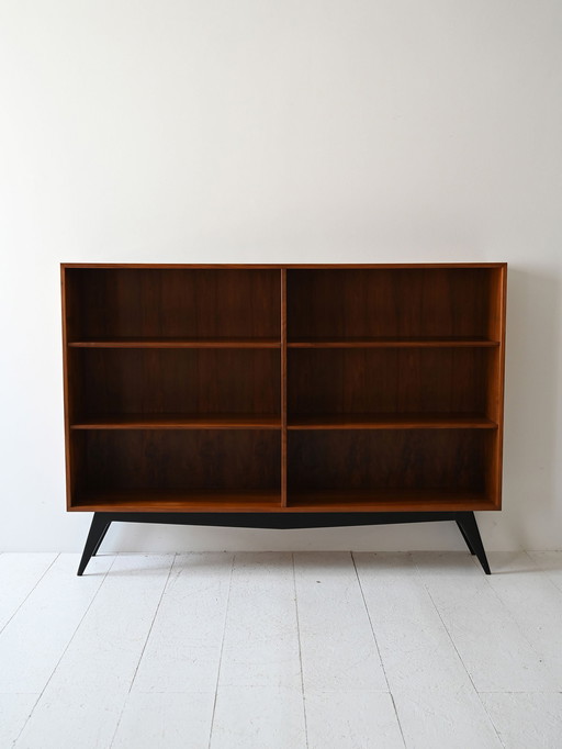 Vintage Scandinavian Teak Bookcase with Black Tapered Legs