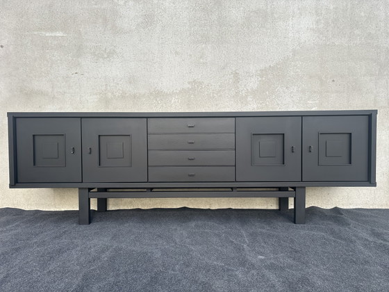 Image 1 of XL design black stained oak brutalist sideboard - De Coene