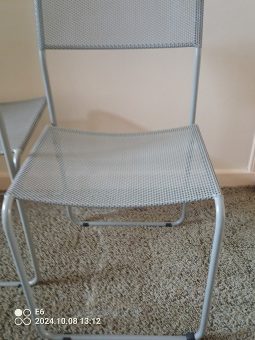 Italian Gray Perforated Steel Dining Chairs
