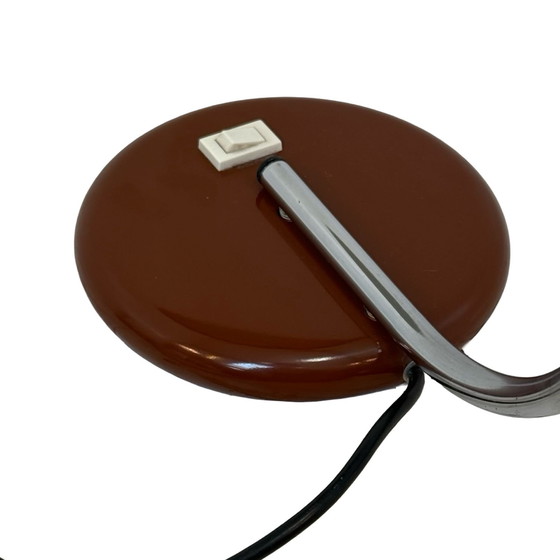 Image 1 of Herda - Lampada da tavolo dell'era spaziale - Base e paralume marrone, montante cromato (modello raro)