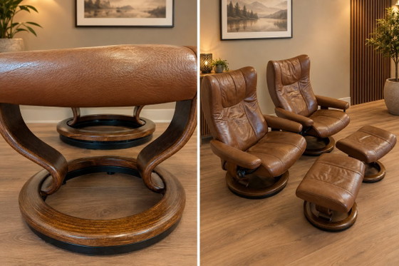 Stressless Wing(L) Classic verstellbarer Relaxsessel mit Fußhocker (2), Holz, Leder, Braun, Anders (Foto 3 von 15)
