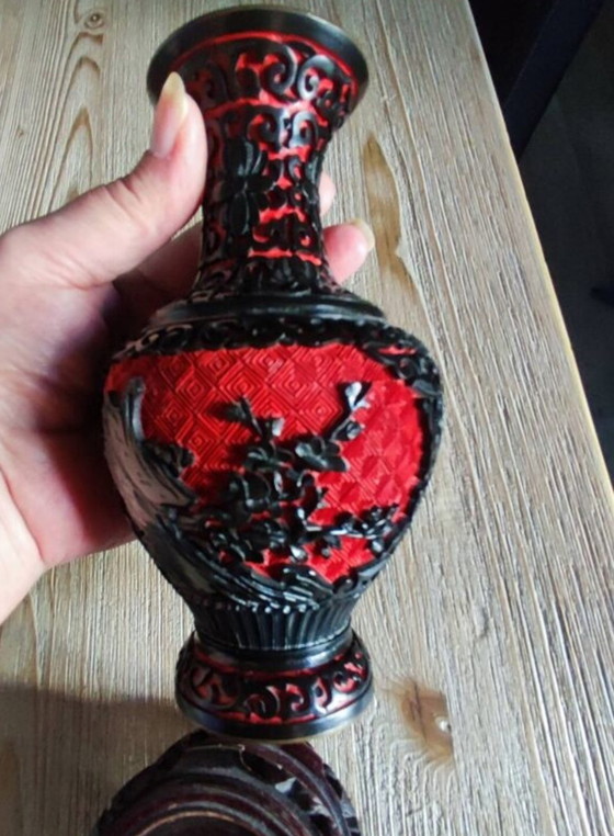 Image 1 of Cinnabar vase duo