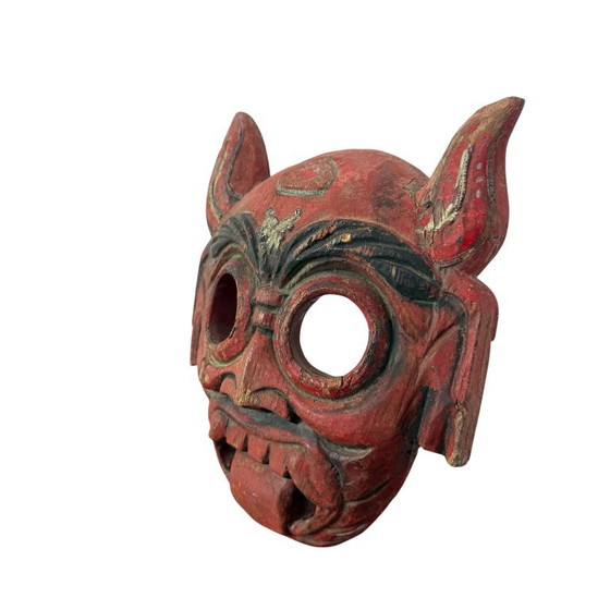 Decoratief houten masker, rood, Decoratieve objecten, Vintage (foto 3 van 5)