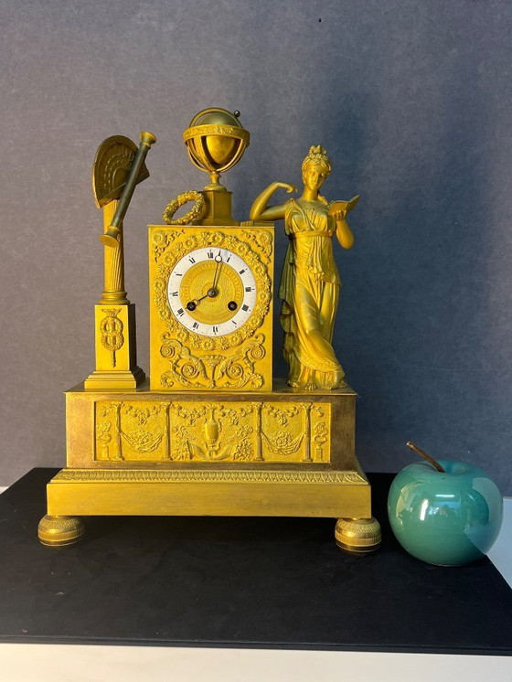 Image 1 of Empire Period Clock Gilt Bronze Art and Science Attributes