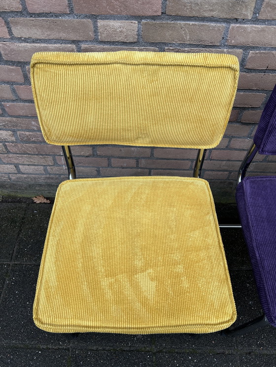 Image 1 of 4 sedie in tessuto a coste con struttura tubolare cromata