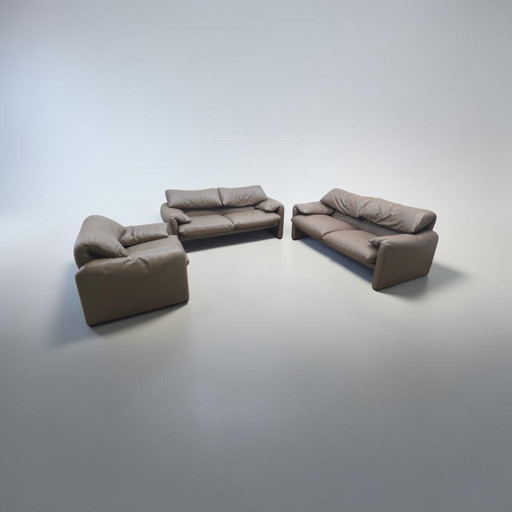 Set Cassina Maralunga, divano in pelle, poltrona in pelle, sedia