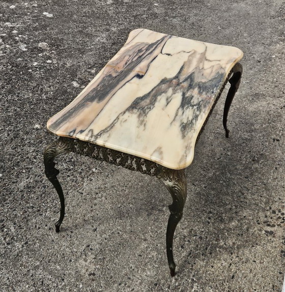 Image 1 of Franse Vintage Marmeren Messing Salontafel - Cocktailtafel-Lounge Tafel-Barok Stijl-60er jaren
