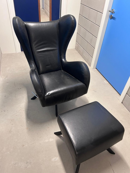 Poltrona Montis Charly Flex con poggiapiedi – Gerard Van Den Berg – Pelle nera – fauteuils, Leather