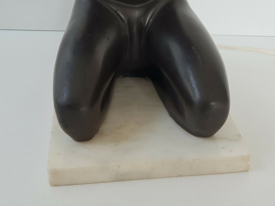 Image 1 of 1950s Vintage African Rockabilly Table Lamp, Ceramic & Marble