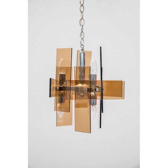 Image 1 of Pair of vintage orange glass pendant lamps