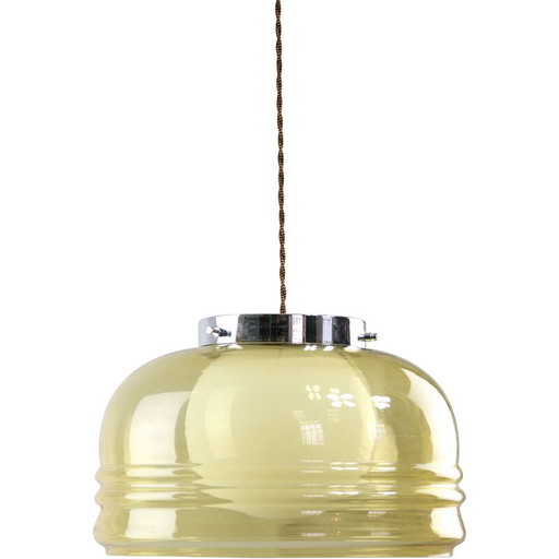 Lámpara colgante vintage de cromo y cristal, Italia, 1970